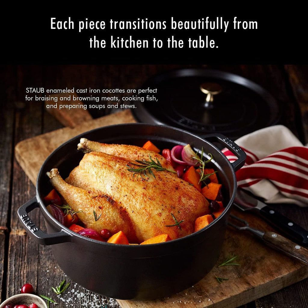 STAUB Cast Iron Round Cocotte, 5.5-quart, Black Matte, Made in France