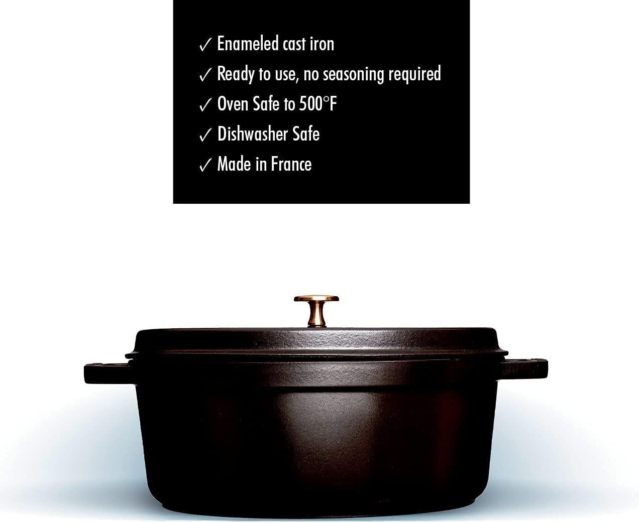 STAUB Cast Iron Round Cocotte, 5.5-quart, Black Matte, Made in France