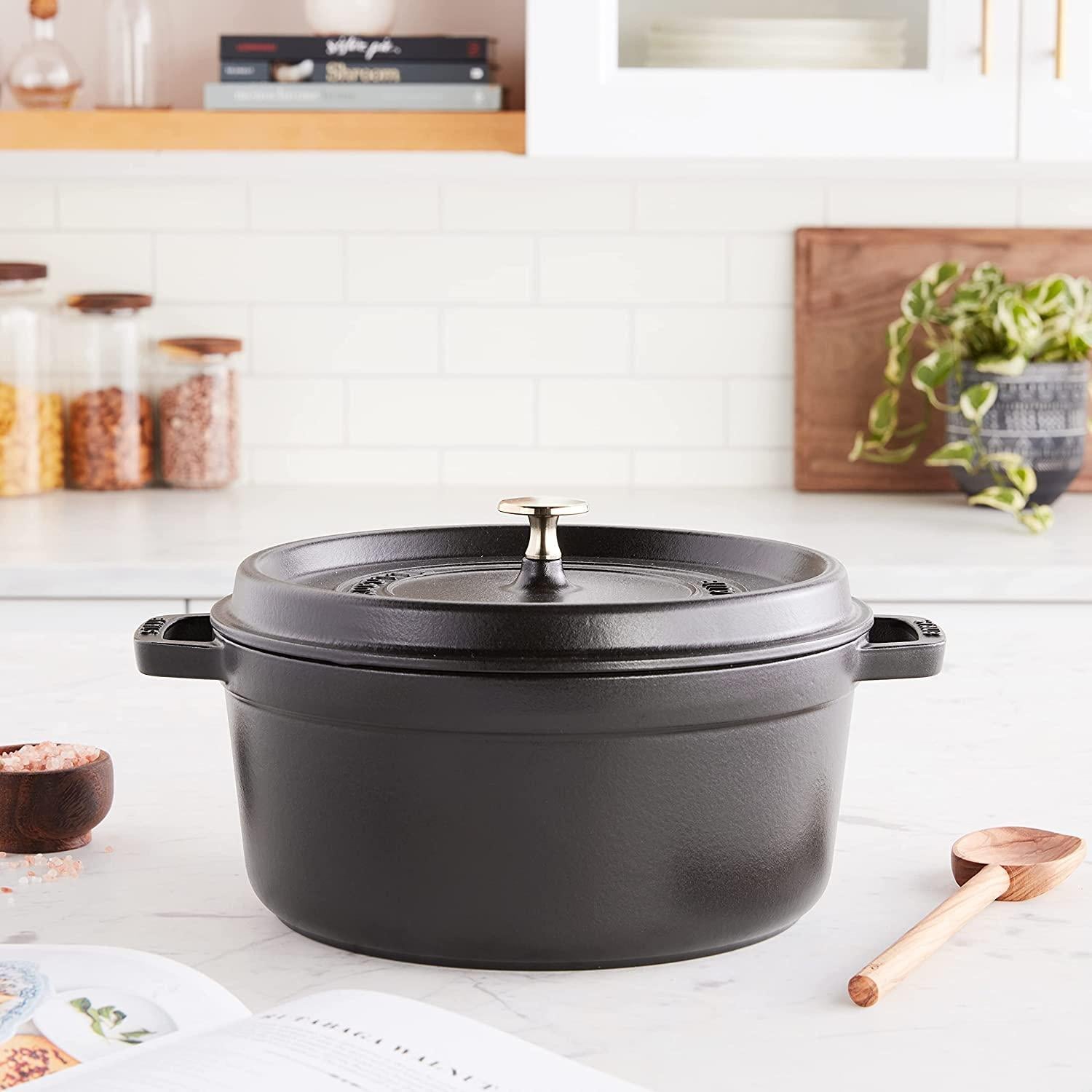STAUB Cast Iron Round Cocotte, 5.5-quart, Black Matte, Made in France