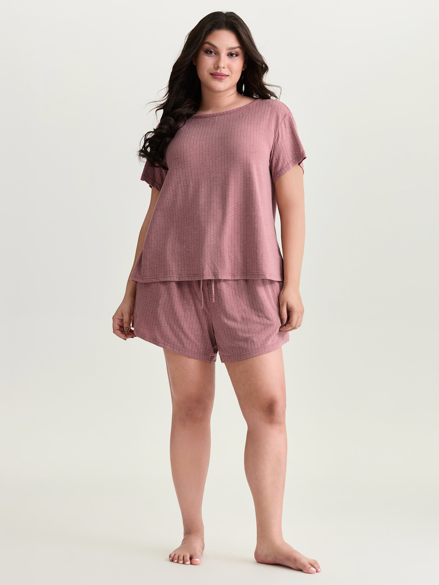 Supersoft Ribbed Plain Two-Piece Lounge Set