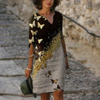 Fashion V-neck short-sleeved butterfly print dress