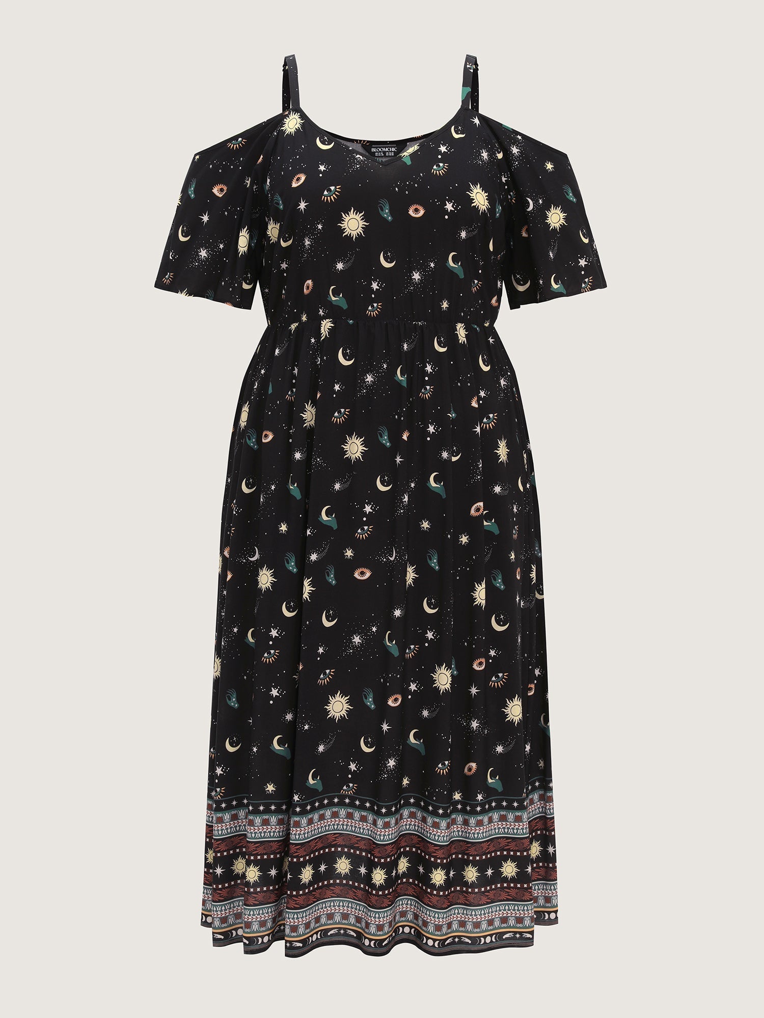 Starry Night Cold-Shoulder Flowy Midi Dress