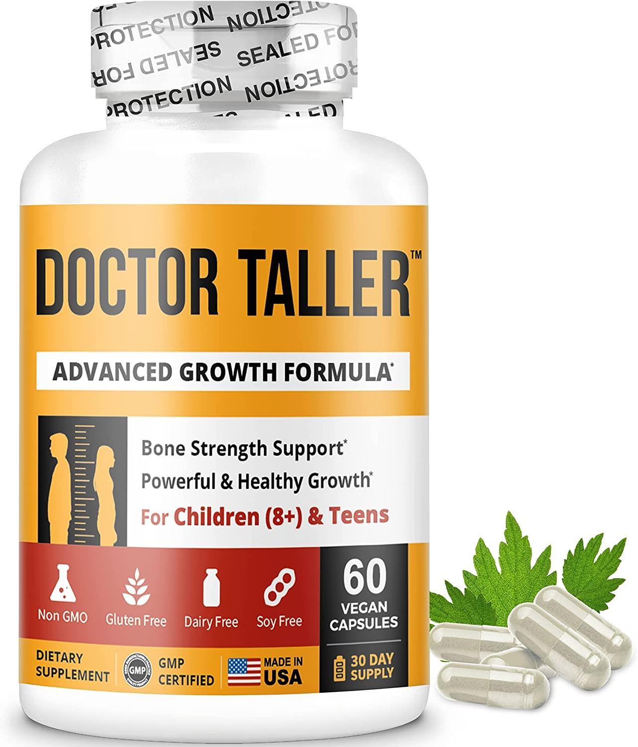 Doctor Taller - Support Healthy Growth - Premium and Breakthrough Ingredients - Help Children and Teens Grow - Healthy Growth Supplement - 60 Vegan Capsules - for Children (8+) and Teens (Pack of 12)