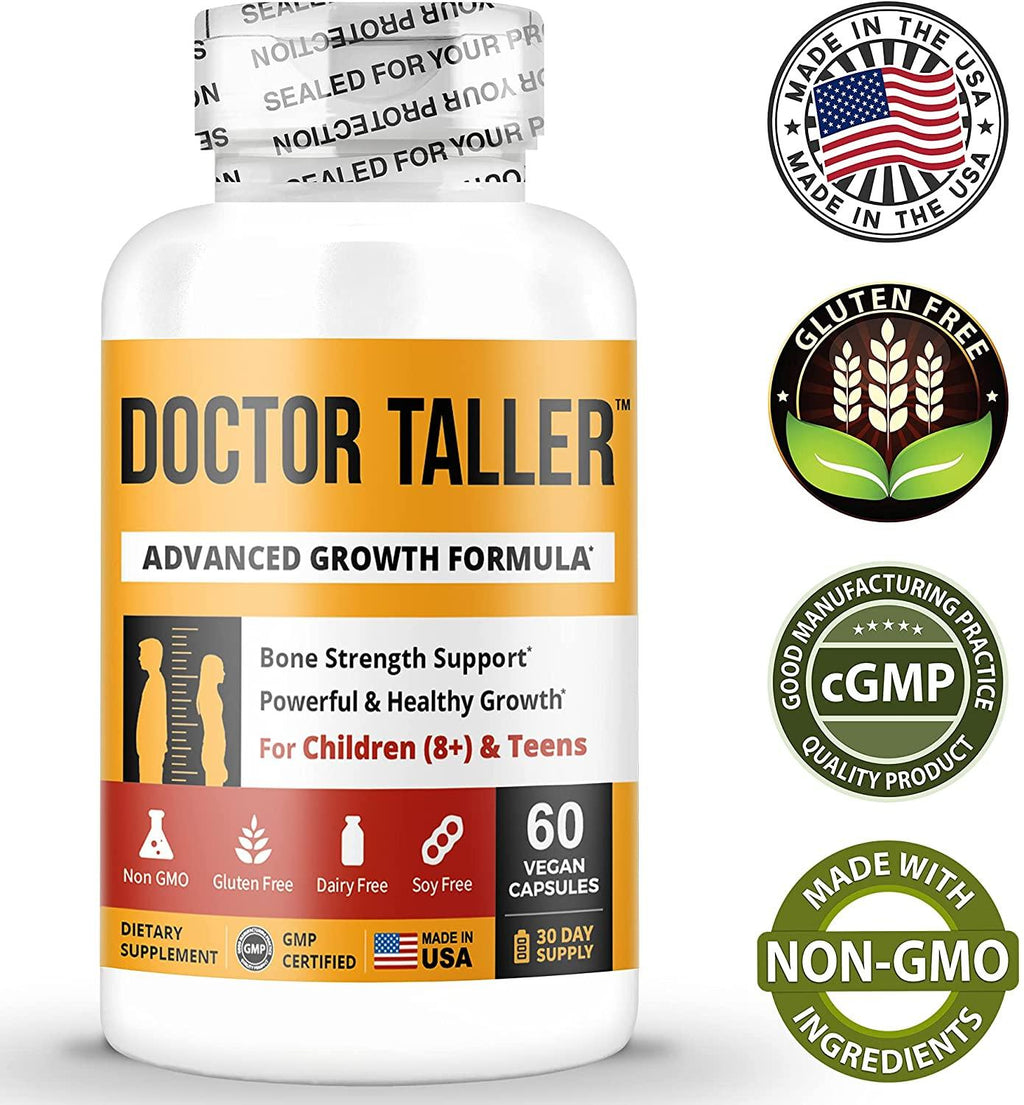 Doctor Taller - Support Healthy Growth - Premium and Breakthrough Ingredients - Help Children and Teens Grow - Healthy Growth Supplement - 60 Vegan Capsules - for Children (8+) and Teens (Pack of 6)