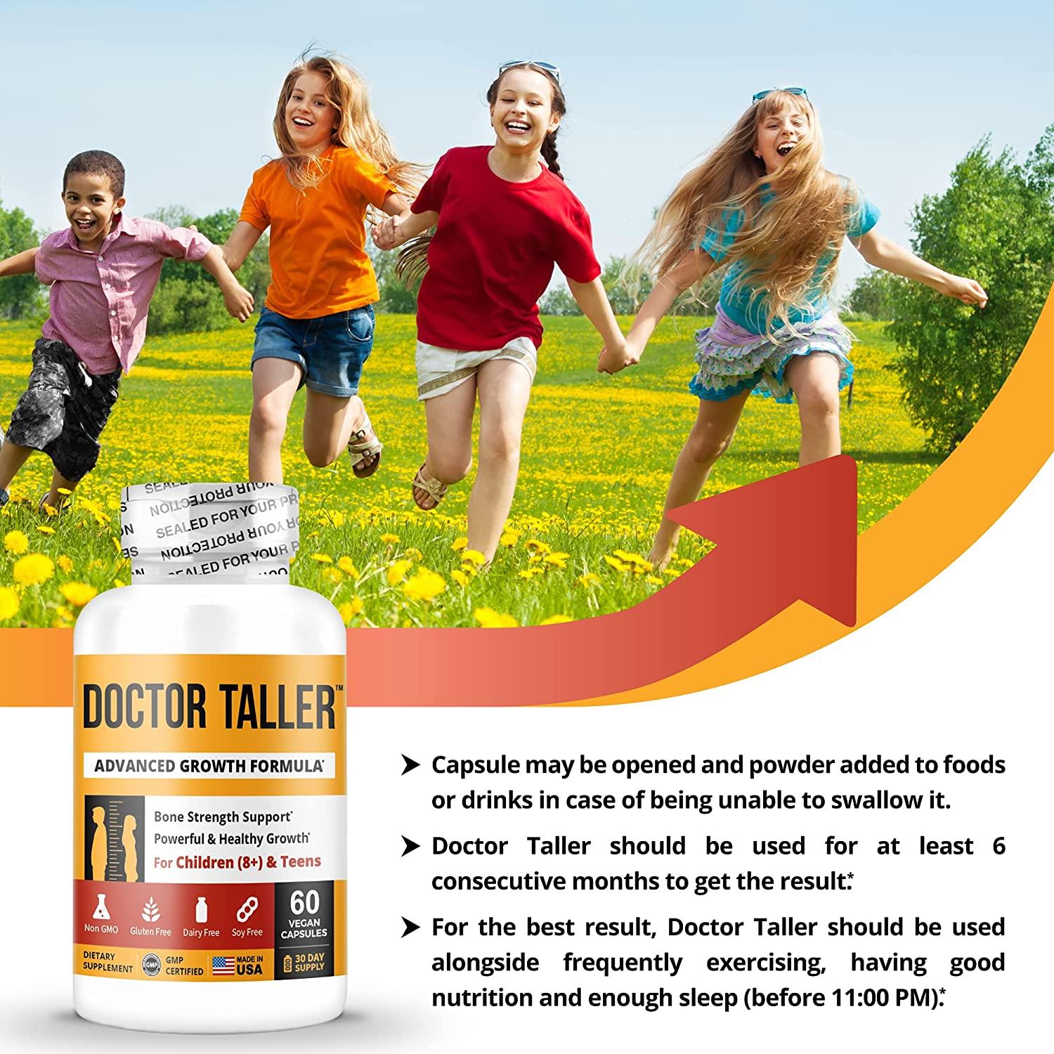 Doctor Taller - Support Healthy Growth - Premium and Breakthrough Ingredients - Help Children and Teens Grow - Healthy Growth Supplement - 60 Vegan Capsules - for Children (8+) and Teens (Pack of 12)