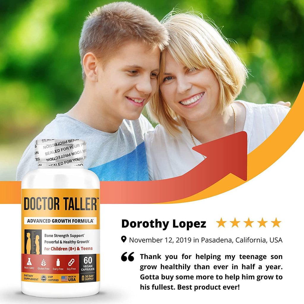 Doctor Taller - Support Healthy Growth - Premium and Breakthrough Ingredients - Help Children and Teens Grow - Healthy Growth Supplement - 60 Vegan Capsules - for Children (8+) and Teens (Pack of 12)