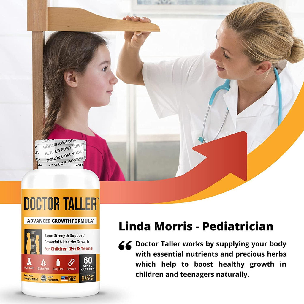 Doctor Taller - Support Healthy Growth - Premium and Breakthrough Ingredients - Help Children and Teens Grow - Healthy Growth Supplement - 60 Vegan Capsules - for Children (8+) and Teens (Pack of 12)