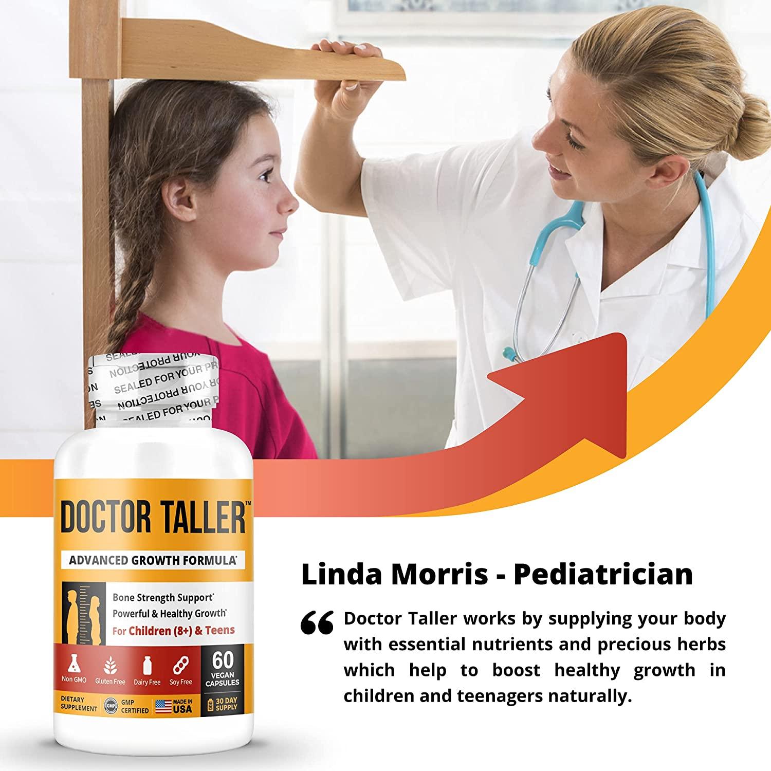 Doctor Taller - Support Healthy Growth - Premium and Breakthrough Ingredients - Help Children and Teens Grow - Healthy Growth Supplement - 60 Vegan Capsules - for Children (8+) and Teens (Pack of 12)