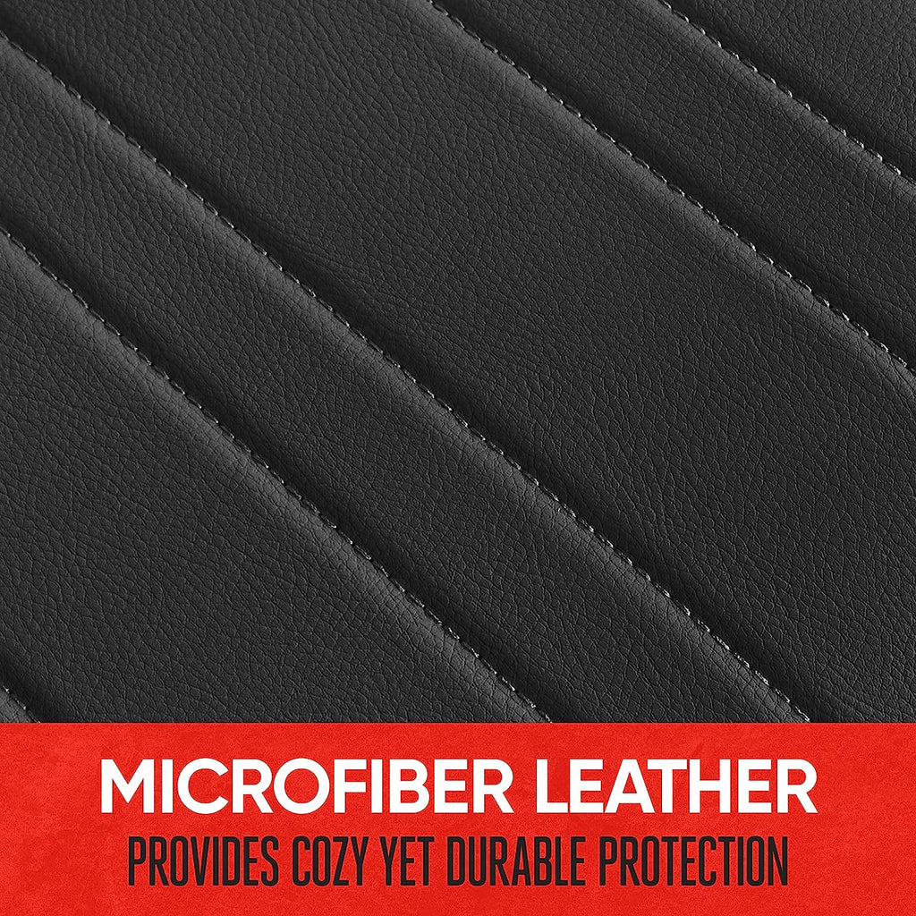 Motor Trend Black Faux Leather Car Seat Cover for Front Seats, 1-Piece Padded Car Seat Protector with Storage Pockets, Premium Interior Cover for Cars Truck SUV Auto