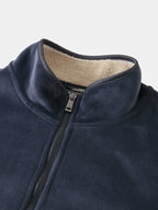 mens thicken fleece lined velour stand collar solid warm overcoats with pocket