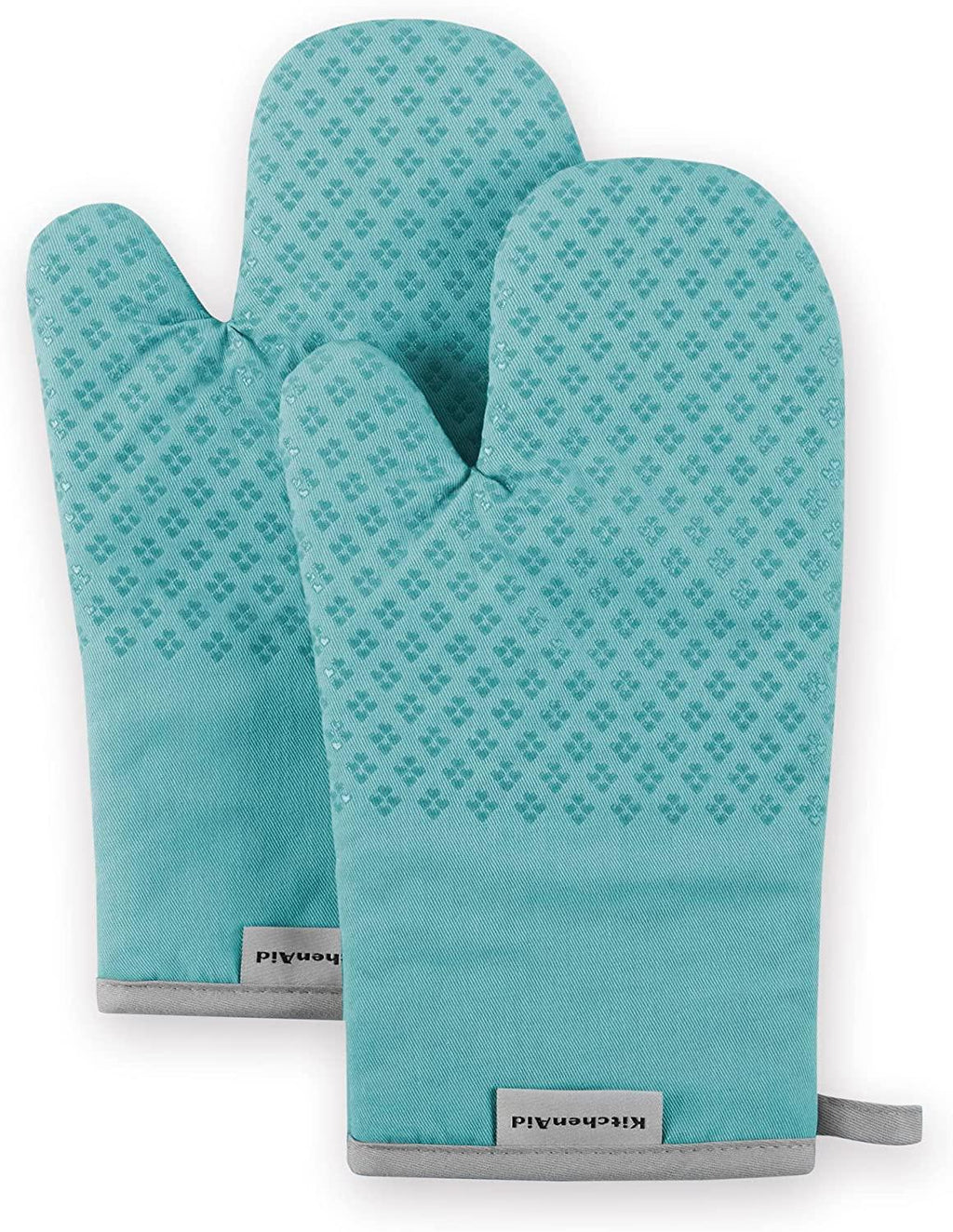 KitchenAid Asteroid Cotton Oven Mitts with Silicone Grip, Set of 2, Aqua 2 Count