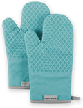 KitchenAid Asteroid Cotton Oven Mitts with Silicone Grip, Set of 2, Aqua 2 Count