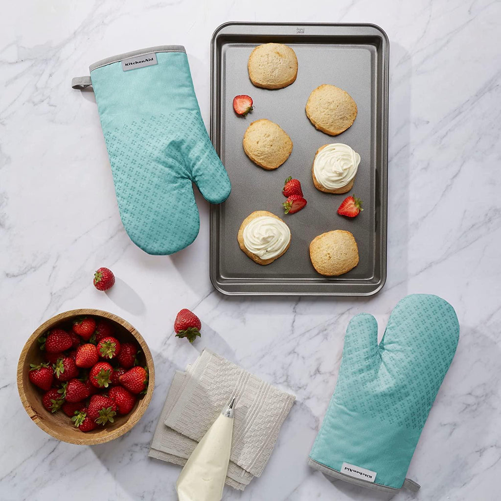 KitchenAid Asteroid Cotton Oven Mitts with Silicone Grip, Set of 2, Aqua 2 Count