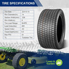 MaxAuto Lawn & Garden Tire 22X10-14 P332 4PR Tubeless, 2Pcs
