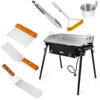 9PC LPG Gas Propane Double Stove Burner w/ Flat Griddle  Comal Plancha