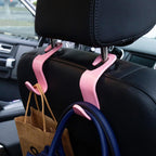 Amooca Universal Car Headrest Hooks, Car Organizer Hanger Storage Hooks for Bag Purse Cloth Grocery (Pink Set of 4)