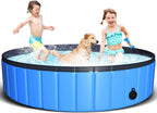 juoifip foldable dog pet pool 63"x12" xxl portable pet swimming pool kiddie pool for pets hard plastic pet bath tub indoor outdoor pool for pets large dogs cats and kids (bonus brush+chew toy)