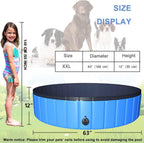 juoifip foldable dog pet pool 63"x12" xxl portable pet swimming pool kiddie pool for pets hard plastic pet bath tub indoor outdoor pool for pets large dogs cats and kids (bonus brush+chew toy)