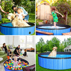juoifip foldable dog pet pool 63"x12" xxl portable pet swimming pool kiddie pool for pets hard plastic pet bath tub indoor outdoor pool for pets large dogs cats and kids (bonus brush+chew toy)