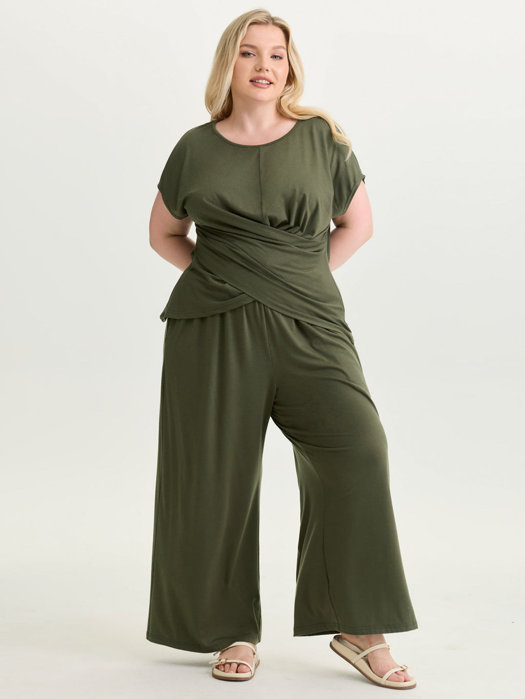 Supersoft Stretchy Overlap Pleated Knit Top