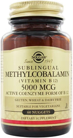 Solgar Methylcobalamin (vitamin B12) 5000 Mcg, 60 Nuggets, 60 Count (Pack of 12)