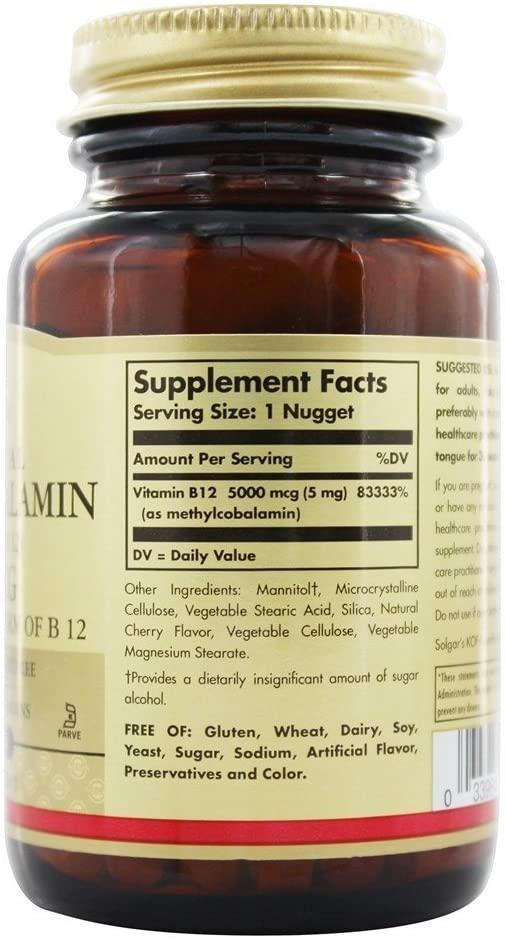 Solgar Methylcobalamin (vitamin B12) 5000 Mcg, 60 Nuggets, 60 Count (Pack of 12)