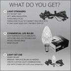 OptiCore 49 ft. 50-Light LED Green and Cool White Faceted C7 String Light Set