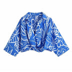 blue printed crop top and skirt