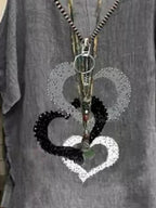 Womens V-neck Print Short-sleeved Cotton And Linen Blouse