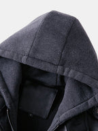 mens washed pu leather zip up pocket detachable hooded elastic hem thick jackets