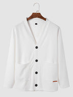 mens texture solid color button front cardigan basics two pieces outfits