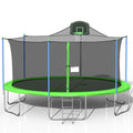 16ft 330lbs Load Trampolines With Ladder Enclosure Net And Basketball Hoop, for Kids And Adults Outdoor Recreational Trampoline, Green 192.1''x134.3''x170.5''