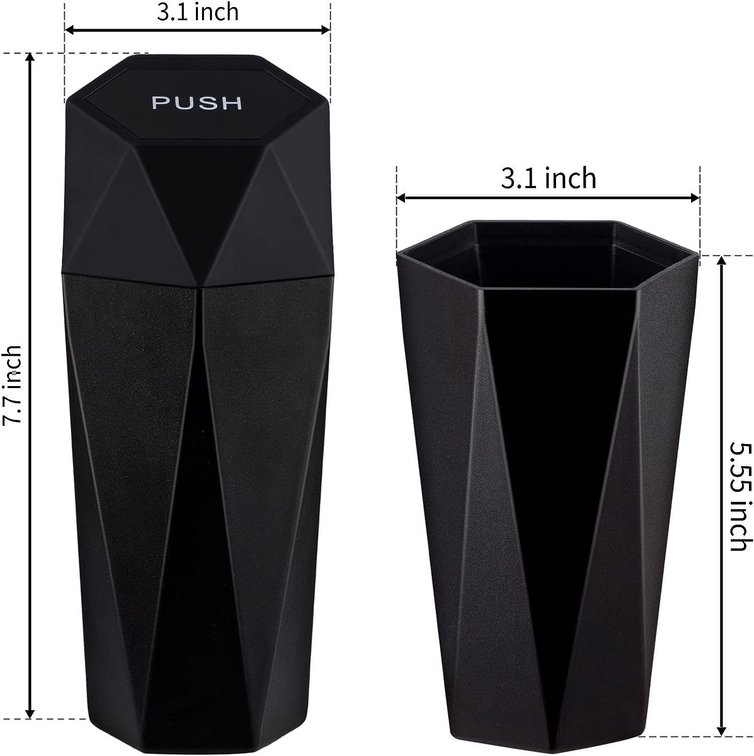 JUSTTOP Car Trash Can with Lid, Diamond  Small Automatic Portable Trash Can, Easy to Clean, Used in Car Home Office Interior Accessories, 2PCS (Black)