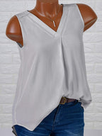 Womens Solid Color V-neck Sleeveless Shirt