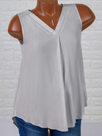 Womens Solid Color V-neck Sleeveless Shirt