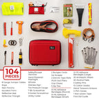 Thrive Roadside Emergency Car Kit - Car Safety Accessories and Tool Kit with Jumper Cables and Mini First Aid Kit - Car Emergency Kit for Women and Men (Red Shell Case)