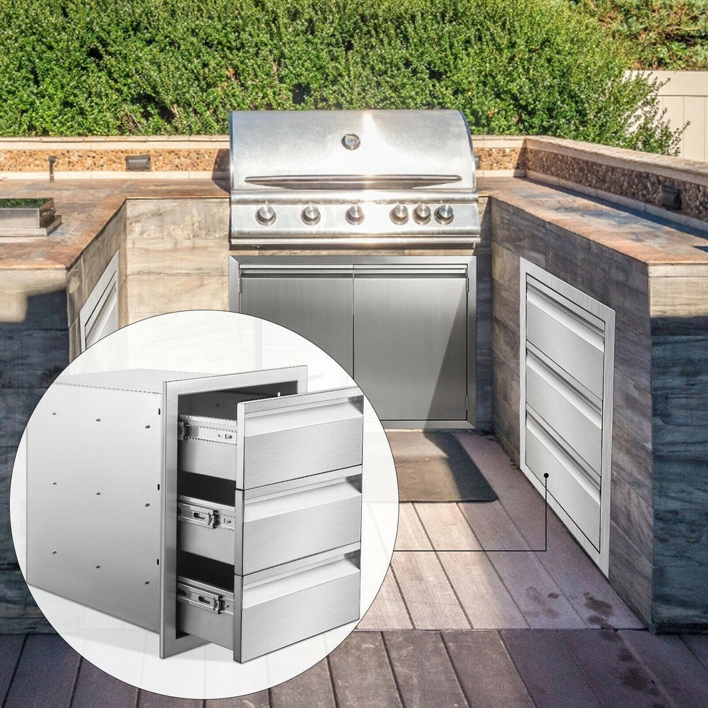 14x20.5x23" OUTDOOR KITCHEN DOUBLE DRAWER BBQ ISLAND  STEEL USA