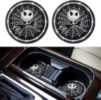 2PCS Nightmare Before Christmas Jack Skellington Car Cup Holders Coasters,Black Silicone Anti-Slip Car Coasters,2.75 Inch