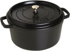 Staub Cast Iron 7-qt Round Cocotte - Black Matte, Made in France