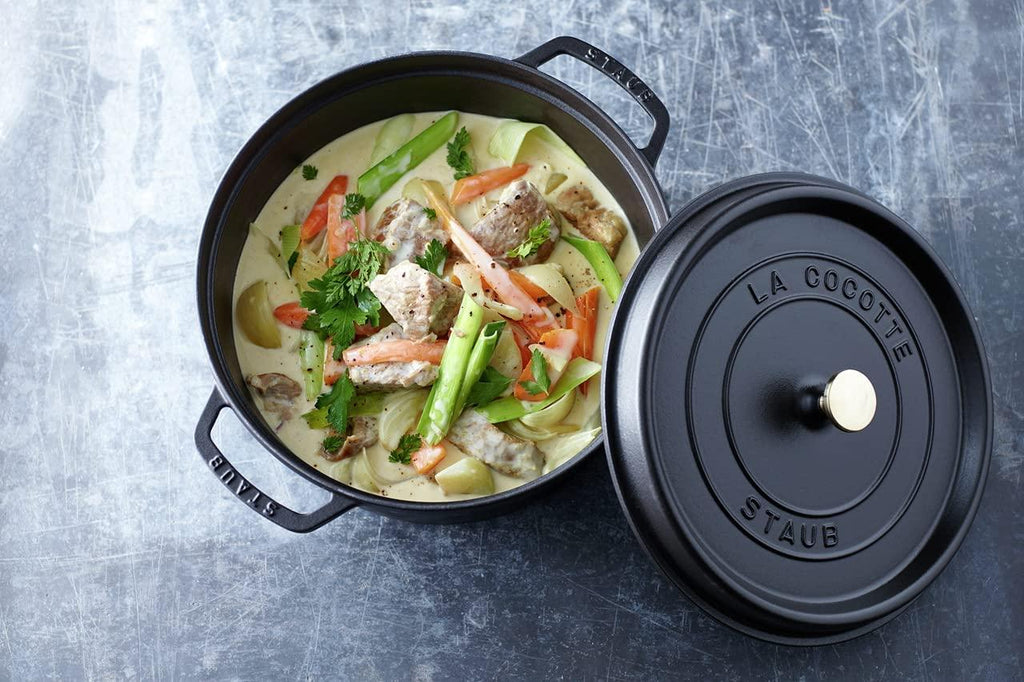 Staub Cast Iron 7-qt Round Cocotte - Black Matte, Made in France