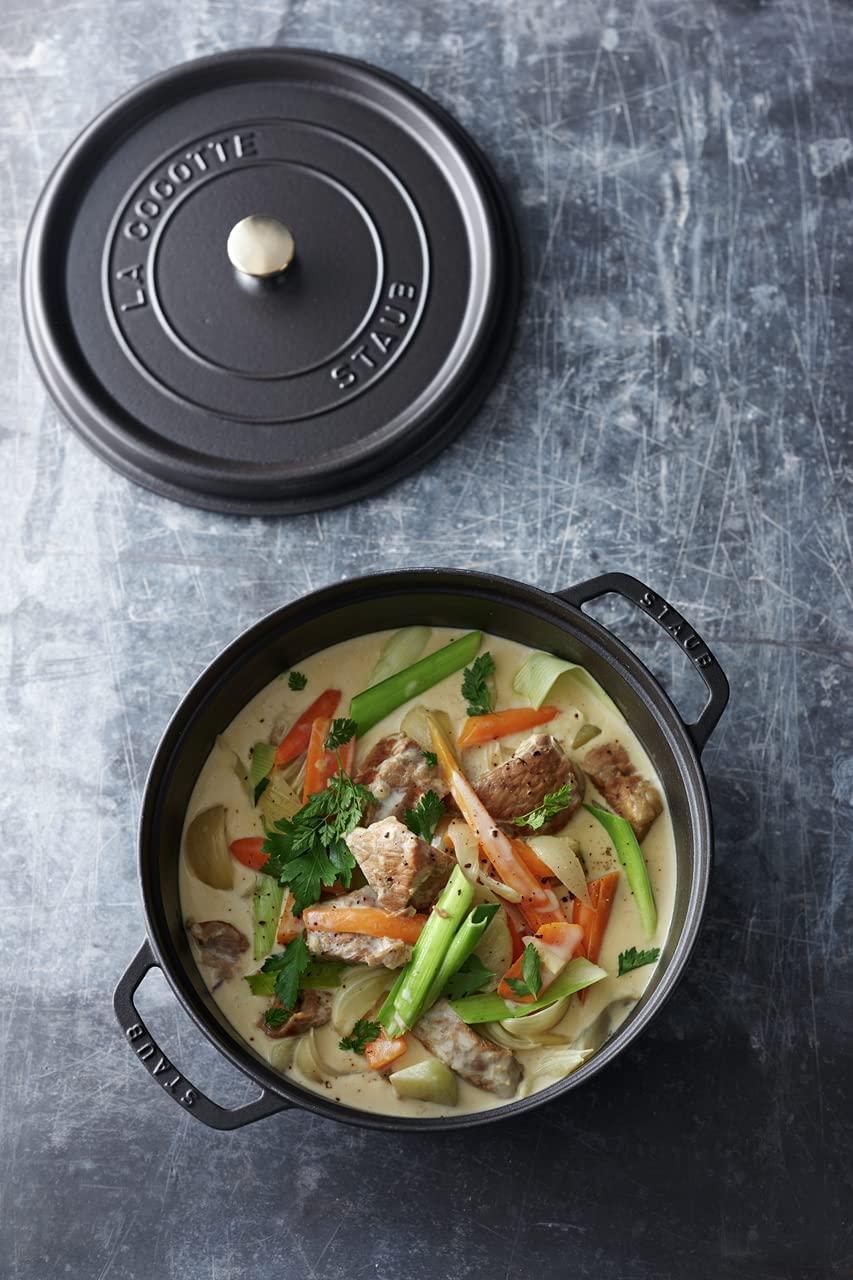 Staub Cast Iron 7-qt Round Cocotte - Black Matte, Made in France