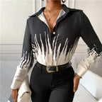 Temperament lapel retro print long-sleeved shirt