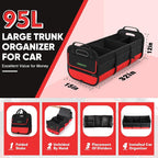 Simniam Large Trunk Organizer for Car, Collapsible Multi Compartment Car Trunk Organizer with 2 Retractable Straps, Suitable for All Kinds of Cars, SUV, Minivan - 4 Compartments Red