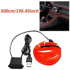 196.85inchCar Environment El Wire LED USB Flexible Neon Interior Lights Assembly RGB Light For Automotive Decoration Lighting Accessories