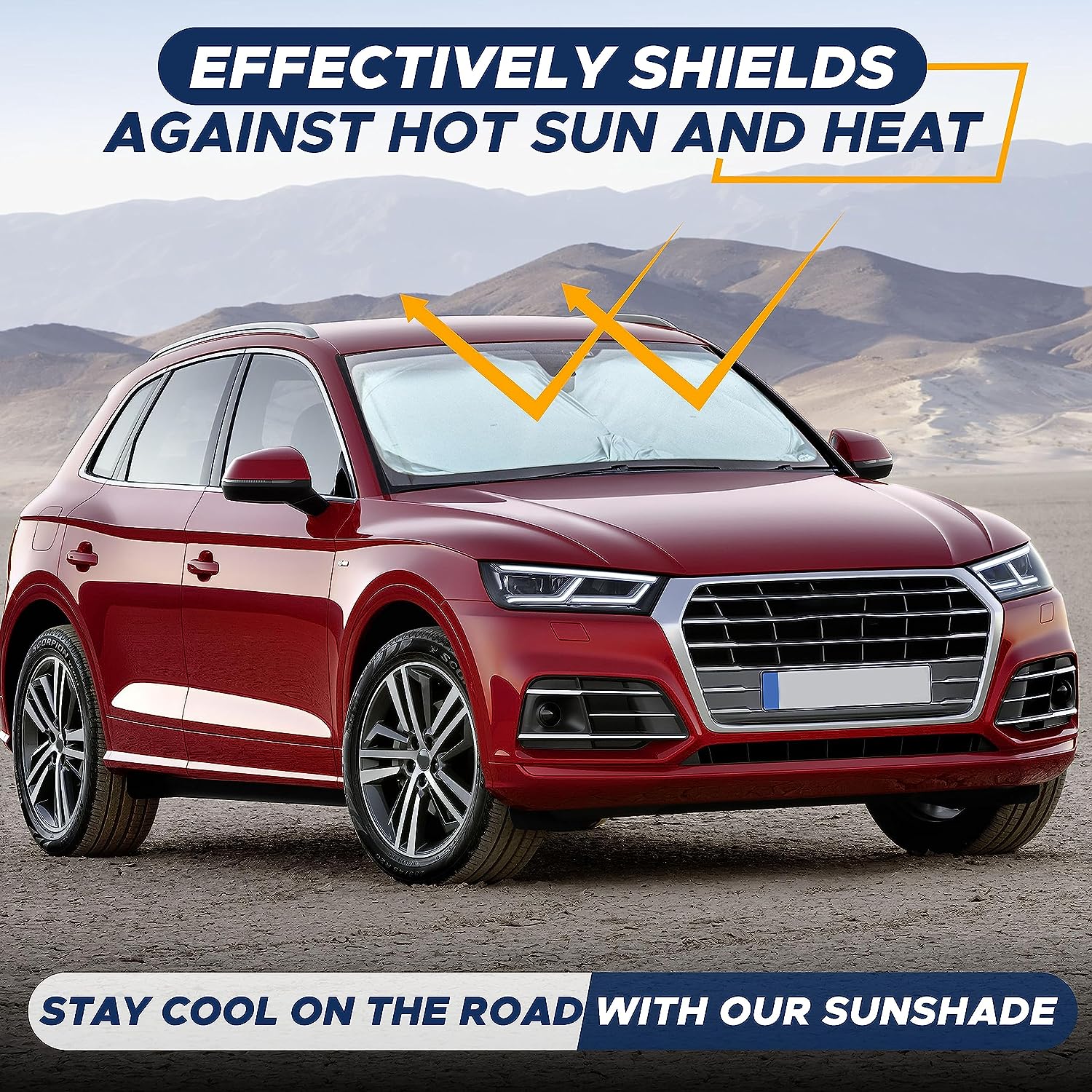 EcoNour Car Shade Front Windshield | Windshield Dash Protector for Maximum UV Rays and Sun Heat Protection | Sun Visor Car Interior Accessory for Cooler Interior | Medium Plus (64 x 34 inches)