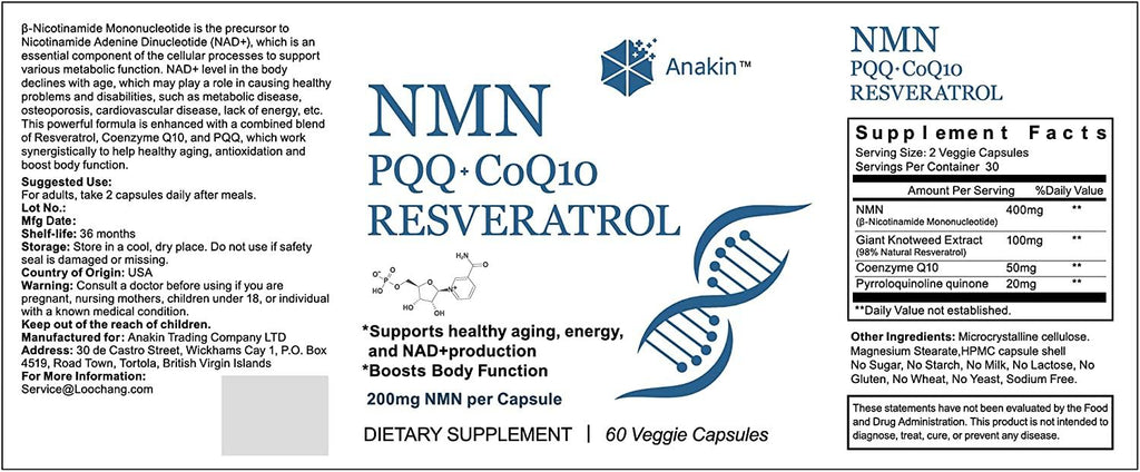 anakin▪Longlife β-Nicotinamide MononucleotideNMN400mg+PQQ20mg+COQ10
