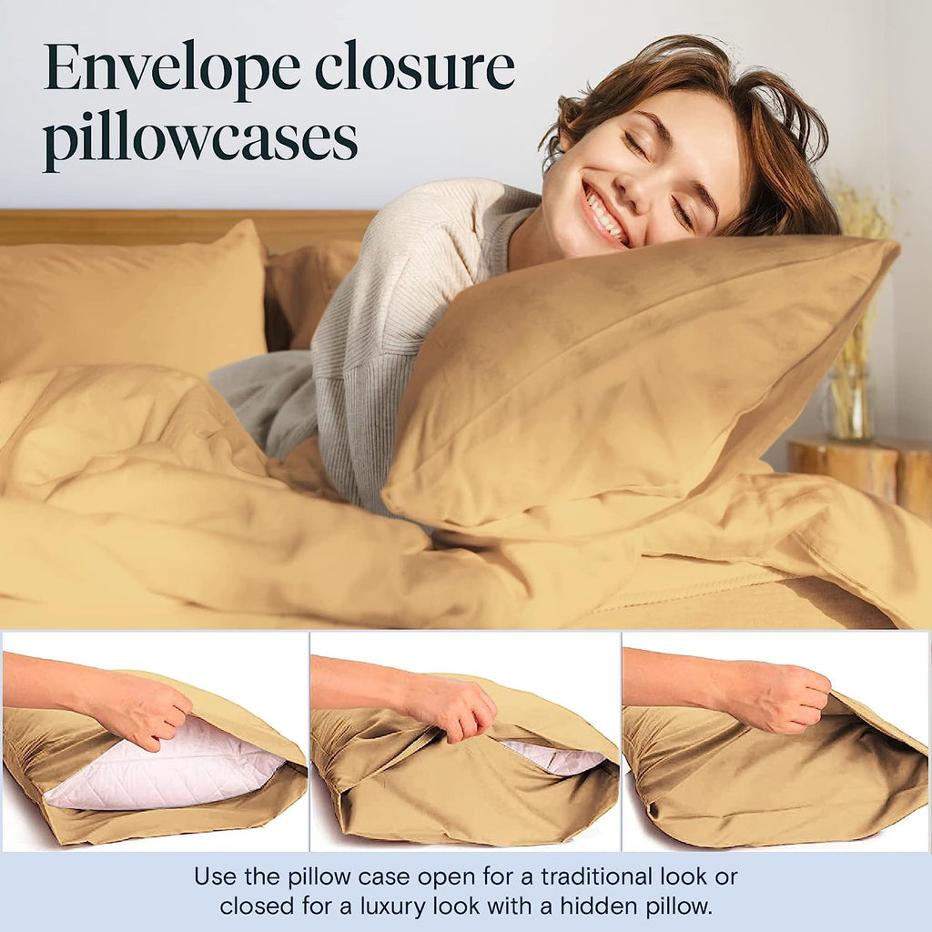 LuxClub 6 PC Full Size Sheet Set Bamboo Sheets Deep Pockets 18" Eco Friendly Wrinkle Free Cooling Sheets Machine Washable Hotel Bedding Silky Soft - Gold Full