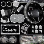 27pcs Bling Car Accessories Set For Women, Bling Steering Wheel Covers Universal Fit 15 Inch, Bling License Plate Frame,  Phone Holder, Car Coasters