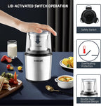 CHULUX Coffee Grinder Electric,Built-In Sharp Blade Spice Grinder with 2 Detachable Stainless Steel Bowls for Coffee, Spices, Herbs, Nuts, Grains,Lid Actived Safety Switch