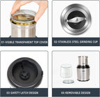 CHULUX Coffee Grinder Electric,Built-In Sharp Blade Spice Grinder with 2 Detachable Stainless Steel Bowls for Coffee, Spices, Herbs, Nuts, Grains,Lid Actived Safety Switch